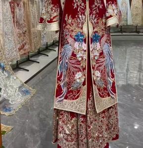 Vestido <span class=keywords><strong>de</strong></span> <span class=keywords><strong>Novia</strong></span> Chino Xiuhe, Cheongsam Rojo con Bordado a Mano y Cuentas 3D, Vestido <span class=keywords><strong>de</strong></span> <span class=keywords><strong>Novia</strong></span> Tradicional Chino para <span class=keywords><strong>Novia</strong></span> Asiática - Product Image 6