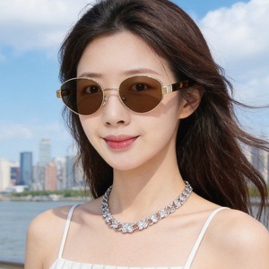 Lunettes de soleil ovales rétro en métal pour femmes, protection UV400, monture intégrale, style 2026 - Product Image 3