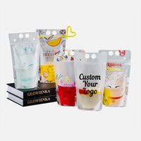 Sac vertical de jus de smoothie en plastique avec fermeture à glissière pliable transparente imprimé personnalisé sacs réutilisables de boisson de poche sans fuite de paille