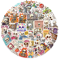 50 autocollants en vinyle à thème squelette de dessin animé, étanches en PVC, pour décorer ordinateurs portables, guitares, bagages, pour adolescents et adultes