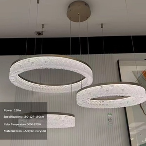 Lustre LED rond en fer et cristal de la série NVC Moon Ring, style moderne et luxueux, pour salon et entrée, lampe haut de gamme - Product Image 6