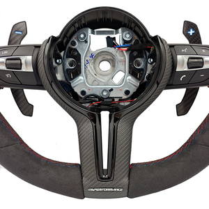 Volant en Alcantara avec garniture en carbone sec et éclairage LED pour <span class=keywords><strong>BMW</strong></span> F10 F11 F07 F20 F22 F30 F36 X5 F15 X6 F16 X3 F25 X4 F26 M3 F80 - Product Image 6
