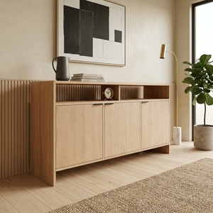 Buffet moderne en bois, credenza, buffet en contreplaqué avec placage bois, finition naturelle, armoire de rangement pour salon - Product Image 5