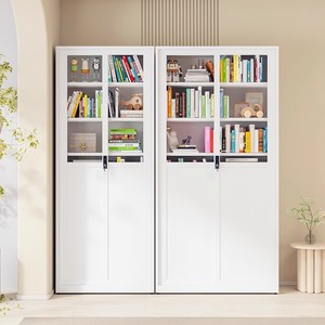 Librería Moderna de Acero y Hierro de Lujo para Sala de Estar <span class=keywords><strong>con</strong></span> Puerta Corredera de Vidrio, Vitrina <span class=keywords><strong>con</strong></span> Estantes Ajustables y Cerradura - Product Image 5