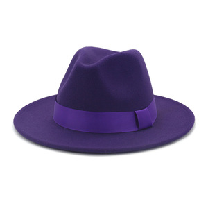 Couleur unie unisexe hommes femmes feutre <span class=keywords><strong>laine</strong></span> Fedora chapeaux en gros - Product Image 4