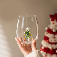 Handgeblasenes Borosilikatglas-Trinkglas in Eiform mit 3D-Weihnachtsbaum-Design, Weihnachtsgeschenk-Becher für Party und Zuhause, Saftglas