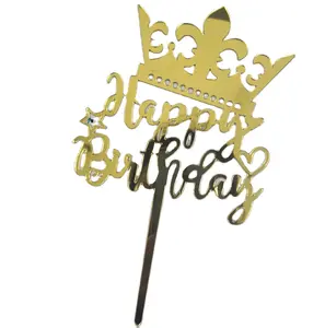 Festa di compleanno colorato oro argento inserto carta festa di compleanno decorazione torta specchio corona buon compleanno acrilico cake topper