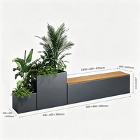 Banc de jardin moderne pour l'extérieur, idéal pour les hôtels, les centres de villégiature, les parcs et les jardins - Acier gris anthracite avec assise en bois et jardinières