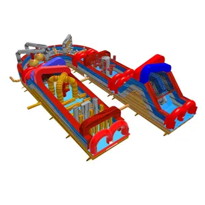 U Shape 180 degree Rugged warrior Challenge Inflatable Obstacle Course with bouncer slide for adults