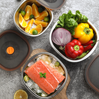 Boîte à lunch carrée en acier inoxydable 304 avec couvercle hermétique, conteneur de stockage alimentaire empilable et écologique pour légumes et fruits (pour le lavage)
