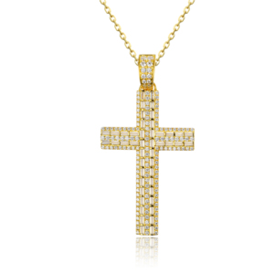 Collier chaîne de pull personnalisé en argent plaqué or 10K/14K/18K avec diamant CVD de laboratoire VS, pendentif croix, cadeau de fiançailles classique - Product Image 1