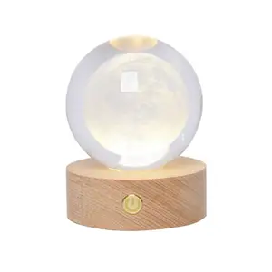 Atacado Lua Levou Luzes Da Noite Arte Bola De Cristal Noite Lâmpada 3D Luminosa Sistema Solar Bola De Cristal Decoração Desktop Home Decor