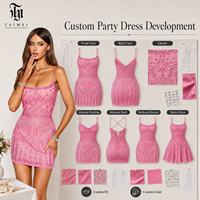 Robe moulante mini rose à sequins pour femme, bretelles spaghetti, pour soirée, club, cocktail, personnalisable, marque privée OEM ODM