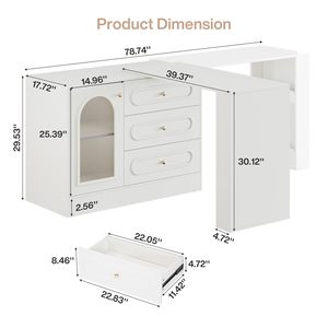 Tribesigns Grande coiffeuse d'angle blanche, <span class=keywords><strong>commode</strong></span> triple, bureau extensible avec meuble réversible - Product Image 6