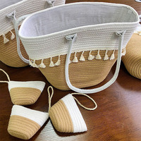 Sac à main tissé en paille grande capacité sac à bandoulière en coton tissé sac de voyage en corde de coton macramé sac de plage pour femme fille
