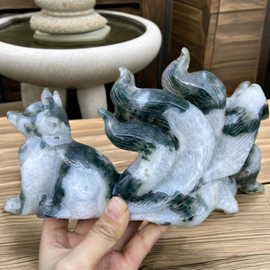 Cristal natural tallado a mano cuarzo rosa nueve cola zorro cristal pulido artesanía musgo ágata nueve cola zorro para decoración del hogar - Product Image 6