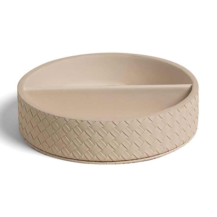 Woven Textured Leather Tray Desktop Organizer for Jewelry Cosmetics Watches Keys Phones Decorative Tray for Entryway Table Tray