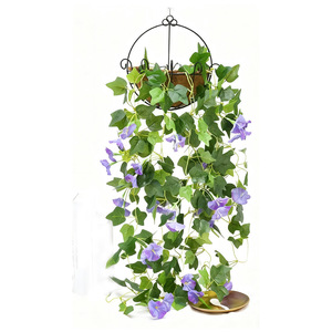 Artificial Morning Glory Vine <b>Wall</b> Hanging Pink Flowers Plastic Silk Green <b>Leaves</b> Indoor Home <b>Decor</b> Long Hanging Plant - Product Image 4