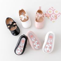 Chaussures pour tout-petits respirantes pour bébés filles, couleur unie, design princesse avec fleur en dentelle et bande élastique