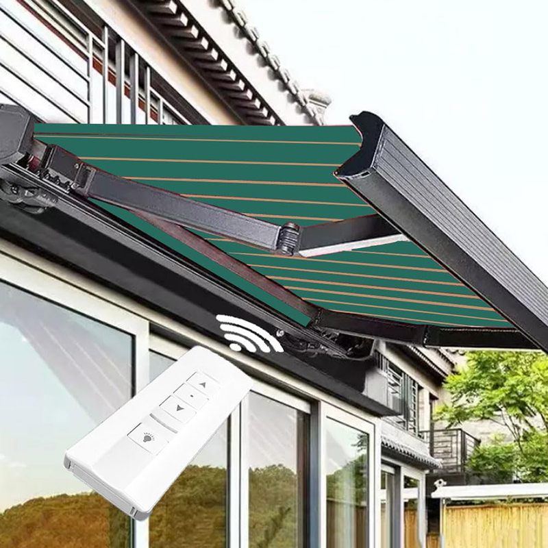 Wall Mounted Waterproof Motorized Remote Control Retractable Acrylic Full Cassette Led Lights Aluminum Alloy Folding Arm Roof