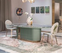 Ensemble de table à manger ovale extensible et pliable moderne en marbre et métal, 10 places, usage hôtelier de luxe