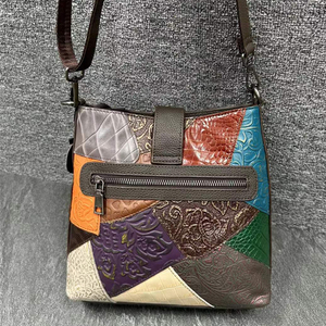 Borsa moderna da donna in vera pelle colorata con motivo geometrico Patchwork con cerniera per borse <span class=keywords><strong>Messenger</strong></span> Vintage alla moda - Product Image 4