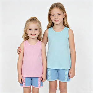 Conjunto de Verano para Niñas Pequeñas, Top sin Mangas de Algodón Rosa con Pantalones Cortos, Conjunto de Dos Piezas con Lazo en la Espalda - Product Image 1