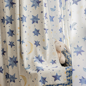 1 Pezzo Tenda <span class=keywords><strong>per</strong></span> Bambini Personalizzabile con Stampa Stelle e Luna, con Occhielli, <span class=keywords><strong>per</strong></span> Finestra a Bovindo, Soggiorno, Decorazione Domestica, 100% Poliestere, Alta Oscurante - Product Image 1