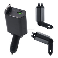 Nouveau chargeur de voyage universel 4-en-1 pour voitures, charge rapide, câble rétractable, affichage numérique, chargeur de voiture Type-C, sortie 5V/3A