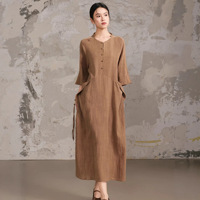 Nouvelle Robe d'été 2026 pour Femme en Lin/Coton de style chinois, coupe ample, vintage, texturée froissée, artistique et vieillie