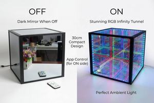 Cube miroir infini LED 3D de 30 cm |   Art déco |   Télécommande RGB à changement de couleur |   Salle sensorielle à lumière d'illusion en plastique acrylique - Product Image 2