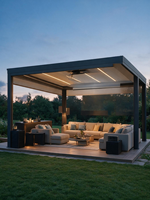 Gazebo Moderno de Aluminio con Techo de Láminas Eléctricas, Impermeable y Resistente al Viento, Pérgola para Exteriores, para Terraza de Villa o Jardín