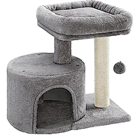 Woochpet Factory Arbre à chat classique moderne sur mesure à 2 niveaux avec condo, écologique, en peluche grise et griffoirs en sisal