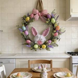 Decorazioni Pasquali <span class=keywords><strong>per</strong></span> la <span class=keywords><strong>Casa</strong></span>, Ghirlanda Floreale Rosa e Bianca <span class=keywords><strong>per</strong></span> Porta, Corona Pasquale con Croce - Product Image 3