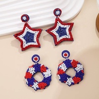 Nouvelle Arrivée Boucles d'Oreilles en Forme de Cœur Brodé à la Main avec Perles Miyuki, Style Ethnique, Drapeau Américain, Jour de l'Indépendance, Zone Fan