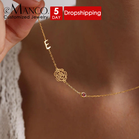 Collar EManco con Letra E Personalizada, Dije de Flor Rosa, Cadena de Cable Chapada en Oro, Joyería Moderna para Uso Diario, Cumpleaños, Aniversario, Festivales