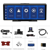 Écran CarPlay sans fil de 10,26 pouces - Enregistreur de conduite portable TFT HD 4K, double caméra DVR, navigation GPS, Android Auto, 1 an