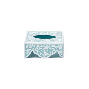 Magnifiquement décor porte-serviettes en incrustation d'os créatif multi-styles bleu ciel et blanc boîte à mouchoirs avec motifs de feuilles maison hôtel utilisé - Product Image 1