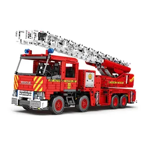 Reobrix 22005市警察工程技术机械消防车电子钢筋混凝土积木汽车玩具套装