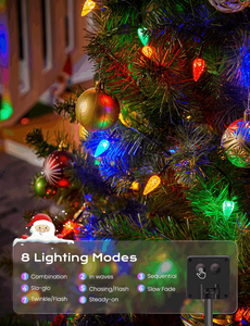 Solaire C6 <span class=keywords><strong>LED</strong></span> Lumières de Noël 8 Modes Multicolore Fraise Chaîne IP65 Étanche Extérieur Jardin Patio <span class=keywords><strong>Tonnelle</strong></span> Décor - Product Image 3