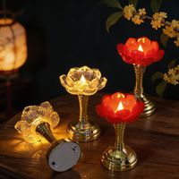 Lampe LED sans flamme à effet vacillant en forme de lotus, bougie électronique dorée pour table de prière bouddhiste et usage religieux