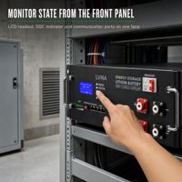 Sistem Penyimpanan Energi All-in-One Baterai LiFePO4 Rakit di Rak 51.2V 200Ah 10kWh dengan BMS Cerdas, Pendingin Cair, dan Daya Tahan Siklus Panjang