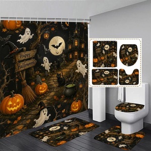 Cortina de Ducha de Poliéster con Diseño de Fantasmas y Calabazas de Halloween, Impresión Digital, Impermeable, Personalizada, Moderna, Venta al Por Mayor - Product Image 2