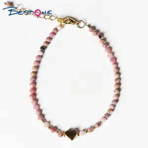 Bracelet de perles de pierres précieuses naturelles Bestone Bracelet de coeur réglable en cristal de guérison Bracelet de perles rondes à facettes de 3mm pour les femmes