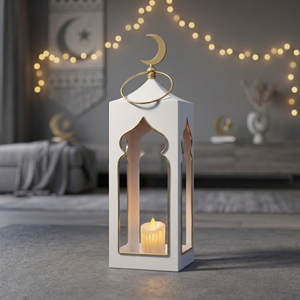 2027 Latest Modern Iron Ramadan Home Decoration Mosque Shape <b>Candle</b> <b>Lantern</b> with Crescent Moon - Product Image 1