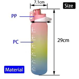 Senderismo de 32oz para botella de agua motivacional con marcador de tiempo Botella de gimnasio a prueba de fugas con tiempos para beber para acampar - Product Image 4