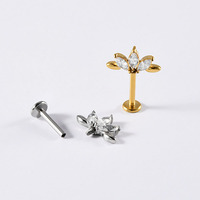 Bijou de piercing hélix vertical Freya Lotus 16G en zircon, acier inoxydable 316L, boucle d'oreille à dos plat, pour Rook, Tragus, Labret