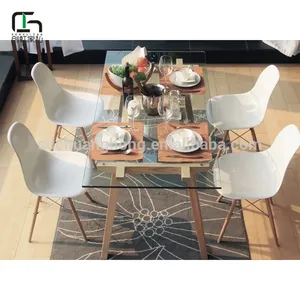 Lungo tavolo del ristorante/piano in vetro temperato/gambe in legno di CH-DT-8504