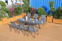 Moderno Juego de Comedor para Exteriores de 7 Piezas, Mesa Extensible de Aleación de Aluminio y 6 Sillas, Muebles de Patio Extensibles para Jardín