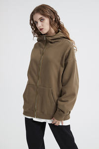 350G <span class=keywords><strong>Sweat</strong></span> à capuche à col haut doublé de polaire avec fermeture à glissière en métal Poignets de <span class=keywords><strong>gant</strong></span> côtelés <span class=keywords><strong>Sweat</strong></span>-shirt décontracté Manteau à capuche en polaire de couleur unie - Product Image 5